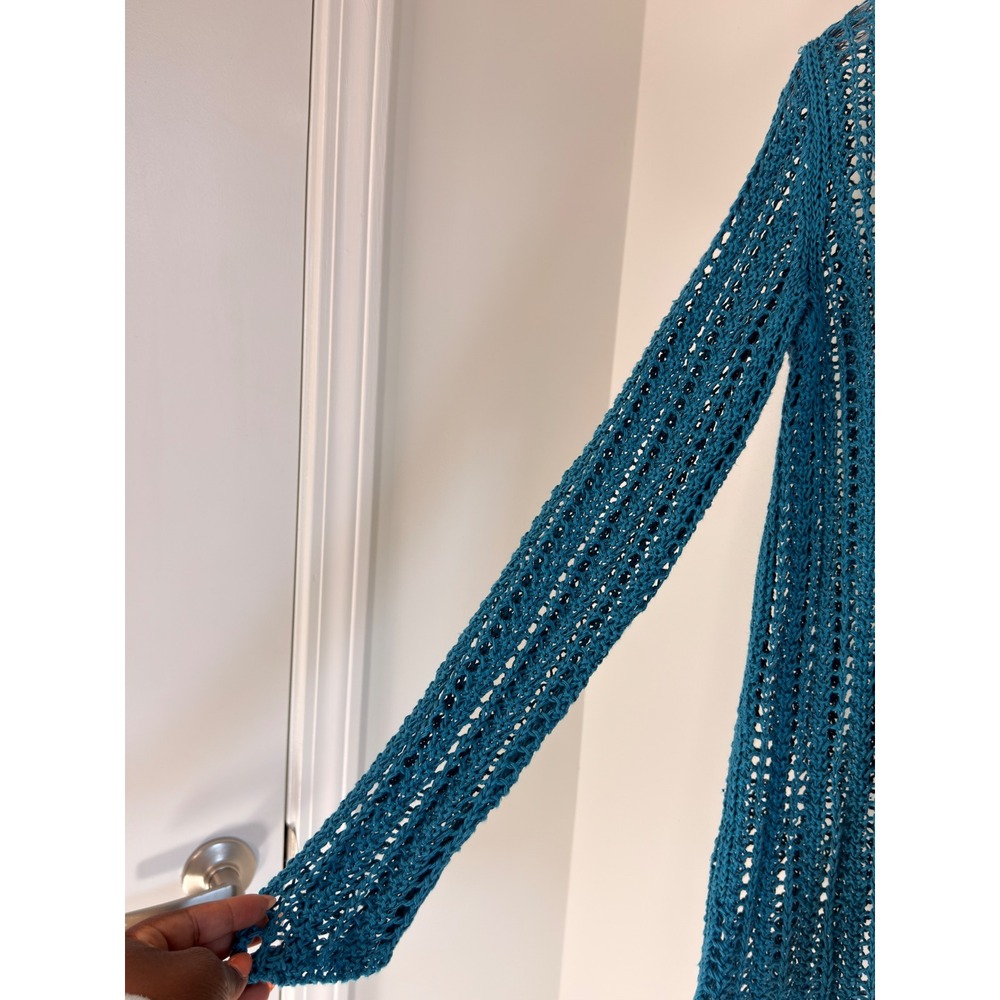 J. Jill Shirt Blue Crochet Knit Long Sleeve Beach Resort Vacation Basic XS - Picture 7 of 11